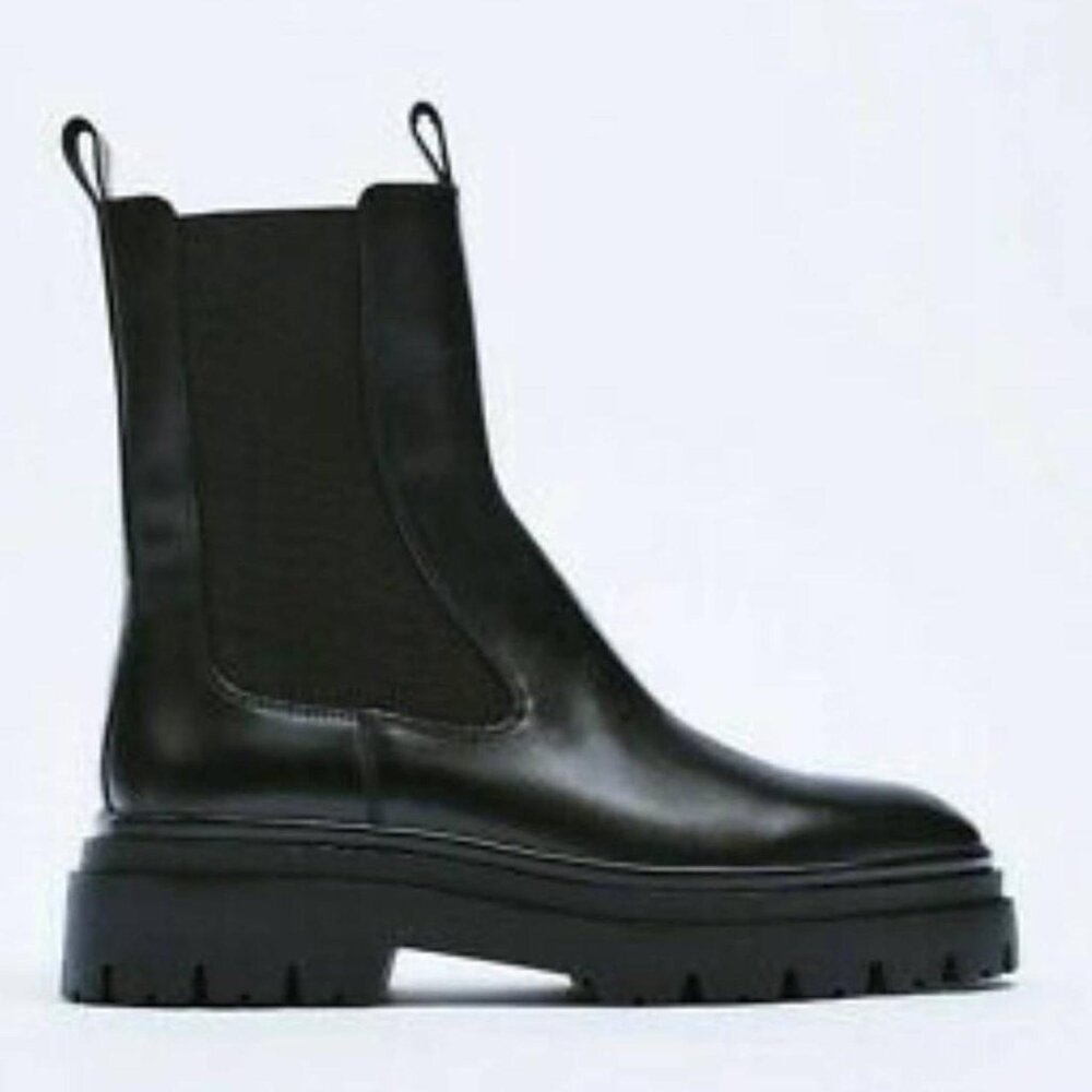 Zara black leather chelsea boots
